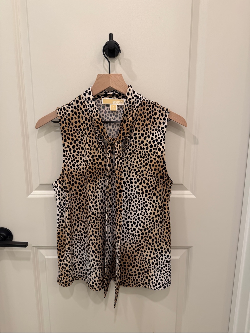 Michael Kors Beige and Black Leopard-Print Tie-Neck Sleeveless Camisole